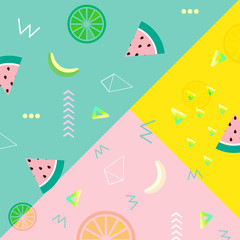 Sammer banner, poster. Punchy pastel. Trendy texture. Beautiful summer background with tropical fruits vector.