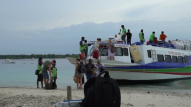 people tourists boarding on travel boat