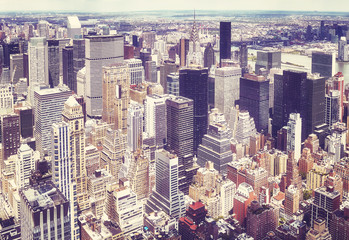 Fototapety  Vintage stylizowany widok z lotu ptaka na Manhattan, Nowy Jork, USA.