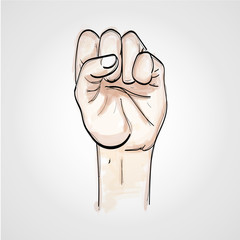 A clenched fist held high in protest, vector sketch