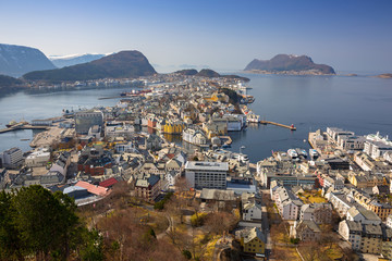 Beautiful Alesund town in sunny day, Norway