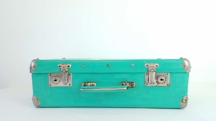 ancient medical suitcase, emerald blue, metal corners