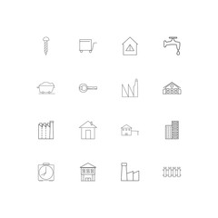 Buildings And Constructions simple linear icons set. Outlined vector icons