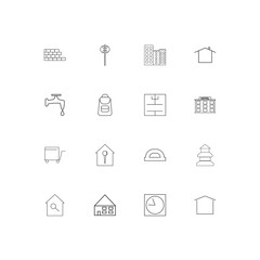 Buildings And Constructions simple linear icons set. Outlined vector icons