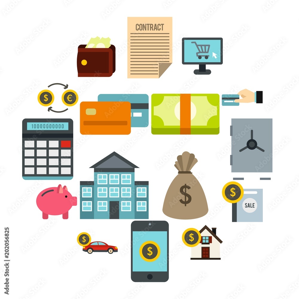 Poster Flat credit icons set. Universal credit icons to use for web and mobile UI, set of basic credit elements isolated vector illustration