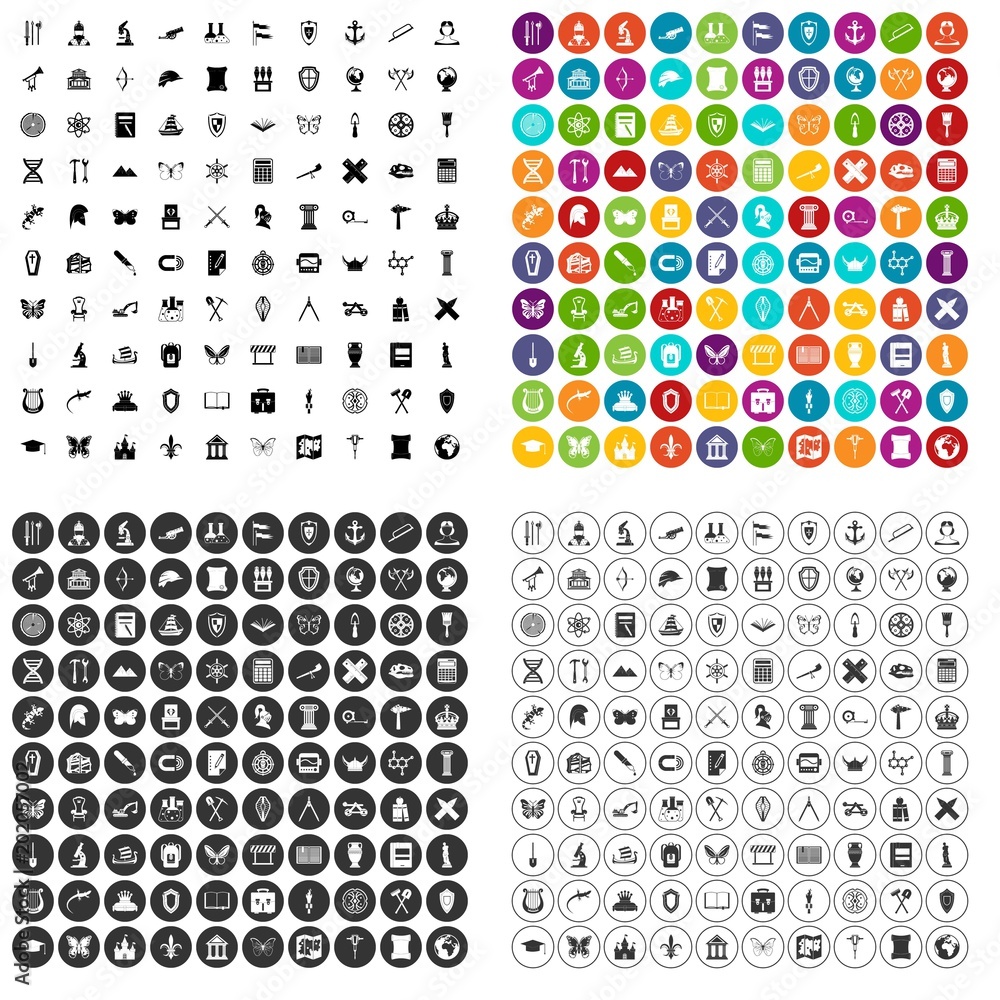 Poster 100 archeology icons set vector in 4 variant for any web design isolated on white