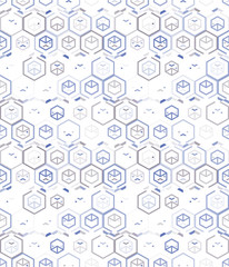 Abstract seamless pattern of hexagons and triangles.