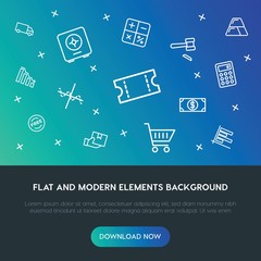 business, charts, time, shopping outline vector icons and elements background concept on gradient background.Multipurpose use on websites, presentations, brochures and more