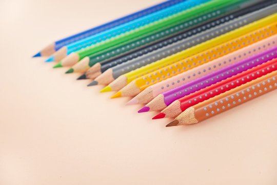 Line of colored pencils, color pencils