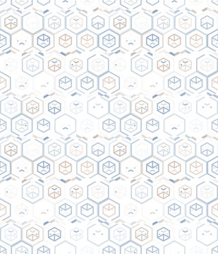 Abstract seamless pattern of hexagons and triangles.