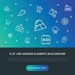 business, charts, time, shopping outline vector icons and elements background concept on gradient background.Multipurpose use on websites, presentations, brochures and more