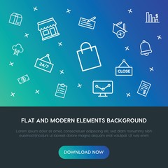 business, charts, time, shopping outline vector icons and elements background concept on gradient background.Multipurpose use on websites, presentations, brochures and more
