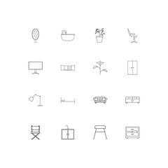 Furniture simple linear icons set. Outlined vector icons