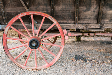 Fototapeta na wymiar Old Wooden Wagon Wheel