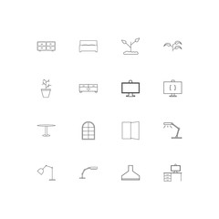 Furniture simple linear icons set. Outlined vector icons