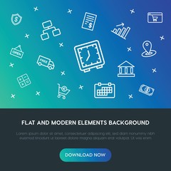 business, charts, time, shopping outline vector icons and elements background concept on gradient background.Multipurpose use on websites, presentations, brochures and more