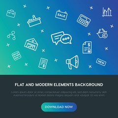 business, charts, time, shopping outline vector icons and elements background concept on gradient background.Multipurpose use on websites, presentations, brochures and more