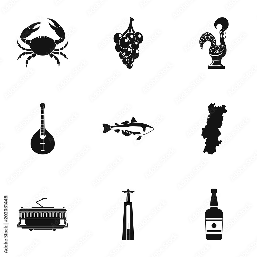 Poster porto icons set. simple set of 9 porto vector icons for web isolated on white background