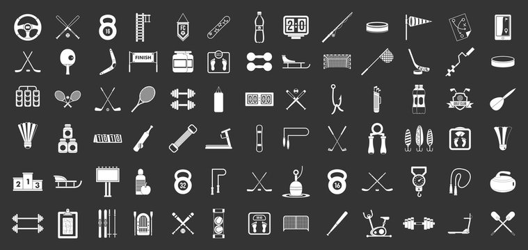 Sport equipment icon set vector white isolated on grey background 