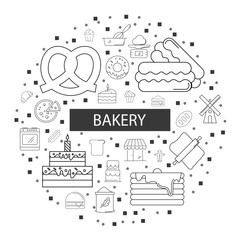 Bakery background from line icon. Linear vector pattern