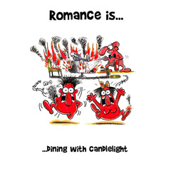 Couple are running in fear from fire in the restaurant