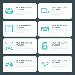 Flat transports, hotel, sports infographic timeline template for presentations, advertising, annual reports