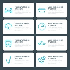 Flat transports, hotel, sports infographic timeline template for presentations, advertising, annual reports