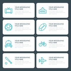 Flat transports, hotel, sports infographic timeline template for presentations, advertising, annual reports