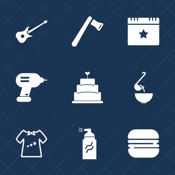 Premium set with fill icons. Such as spoon, sweet, street, snack, celebration, event, kid, construction, pie, tool, hammer, drill, dessert, guitar, dinner, soup, child, graffiti, pliers, baby, concert