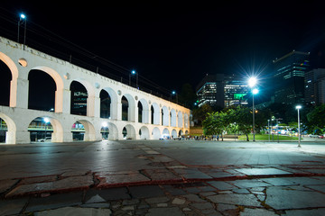 Famous Lapa Arches, Also Known as Carioca Aqueduct, at Night in Rio de Janeiro, Brazil