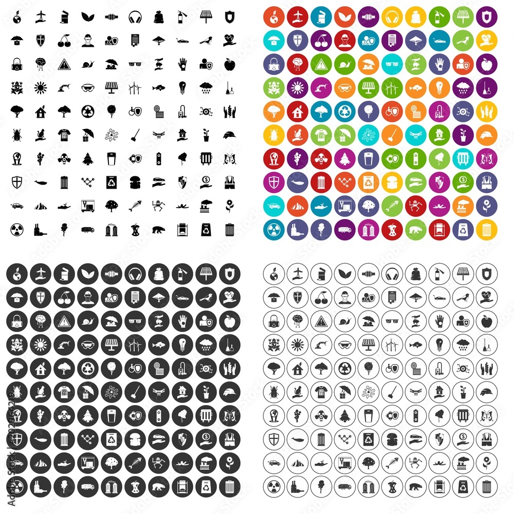 Poster 100 environmental protection icons set vector in 4 variant for any web design isolated on white