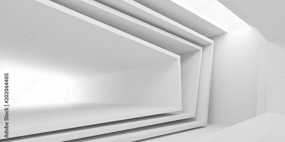 Poster abstract of white architectural space,concept of minimal futuristic interior style.3d rendering