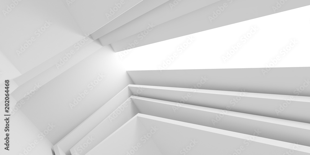 Poster Abstract of white architectural space,Concept of minimal futuristic interior style.3D rendering