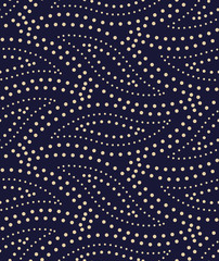 Het geometrische patroon met golvende lijnen, punten. Naadloze vectorachtergrond. Blauwe en gouden textuur