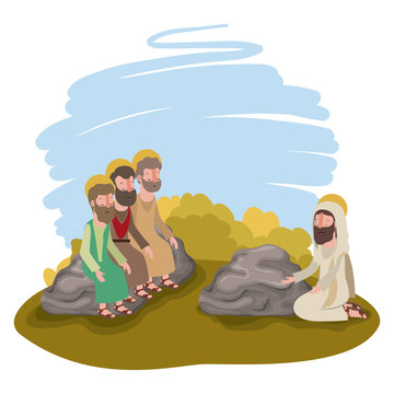 jesuschrist praying with apostles biblical scene vector illustration design