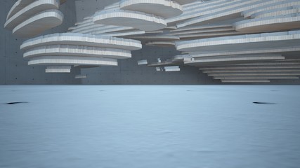 Fototapeta premium Abstract concrete and wood parametric interior with window. 3D illustration and rendering.