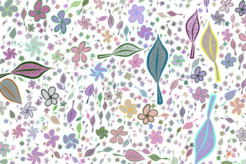 Illustrations of leaves & flowers. Texture, sketch, cartoon & design.