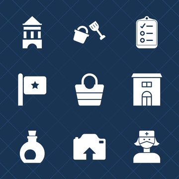 Premium set with fill icons. Such as equipment, real, bag, bucket, country, care, house, style, business, tower, fashion, shovel, building, oil, technology, object, health, check, olive, mark, nurse