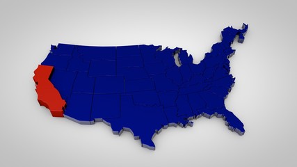 Obraz premium usa map with california map highlited 3d render