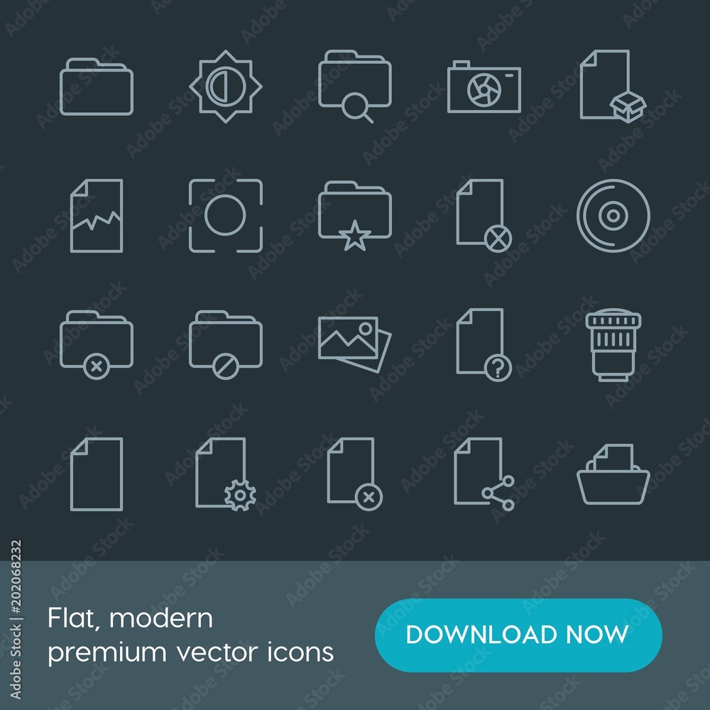 Poster modern simple set of folder, video, photos, files vector outline icons. contains such icons as symbo