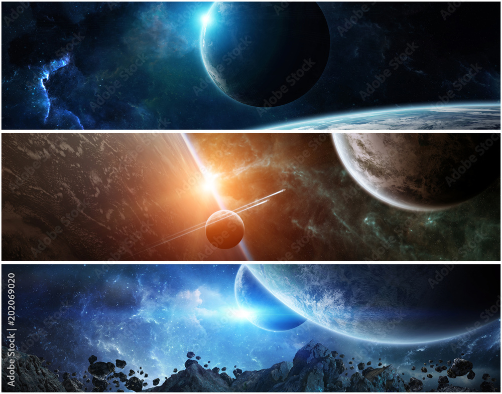 Wall mural panorama of distant planet system in space 3d rendering elements of this image furnished by nasa