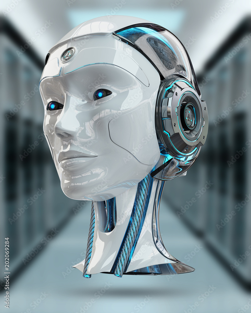Fototapete cyborg head artificial intelligence 3d rendering