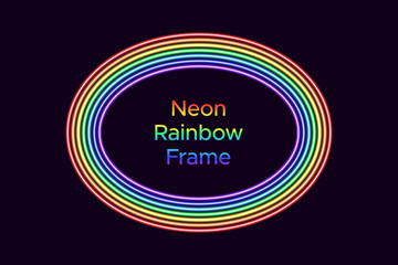 Neon oval frame in rainbow color