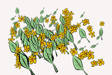 Color leaves & flowers illustrations background, hand drawn. Texture, creative, abstract & hand-drawn.