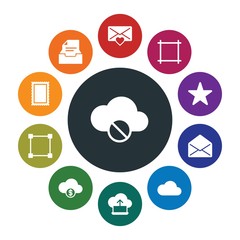 cloud and networking, cursors, design, email Infographic Colorful fill Icons Set. Contains such Icons as  investment,  block, cloud,  bound,  weather,  paper and more. Fully Editable. Pixel Perfect