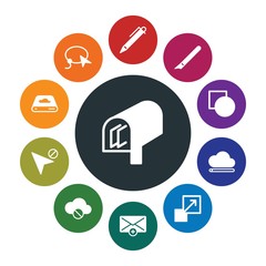 cloud and networking, cursors, design, email Infographic Colorful fill Icons Set. Contains such Icons as  vector,  tool,  black,  storage,  modern,  abstract and more. Fully Editable. Pixel Perfect