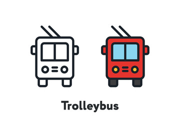 Red Trolleybus Transport Front View Minimal Color Flat Line Outline Stroke Icon