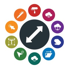 cloud and networking, cursors, design, email Infographic Colorful fill Icons Set. Contains such Icons as  contract,  design,  icon,  work, data,  tool,  left and more. Fully Editable. Pixel Perfect