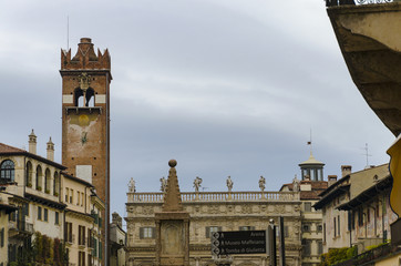 Palazzo Maffei and Gardello tower in background at Piazza delle Erbe (Market square)