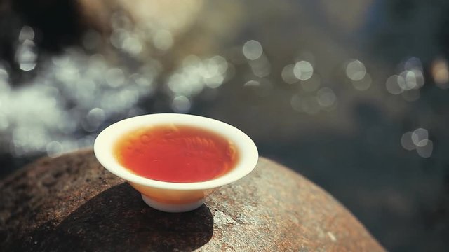 Black Chinese Tea Run River footage
